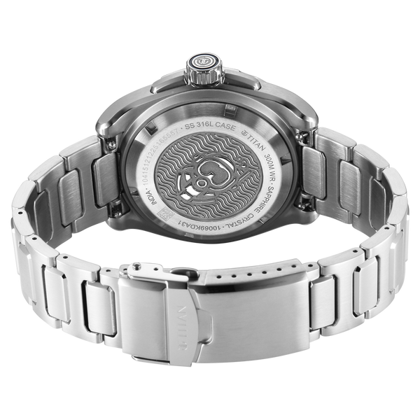 Titan Zero Hour Diver's 300m Automatic Analog with Blue Dial Silver Stainless Steel & Blue FKM Strap Watch for Men - image number 6