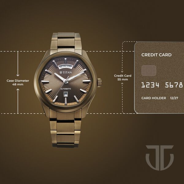 Titan Astral Concealed Automatic Analog with Khaki Dial Khaki Stainless Steel Strap Watch for Men - image number 3