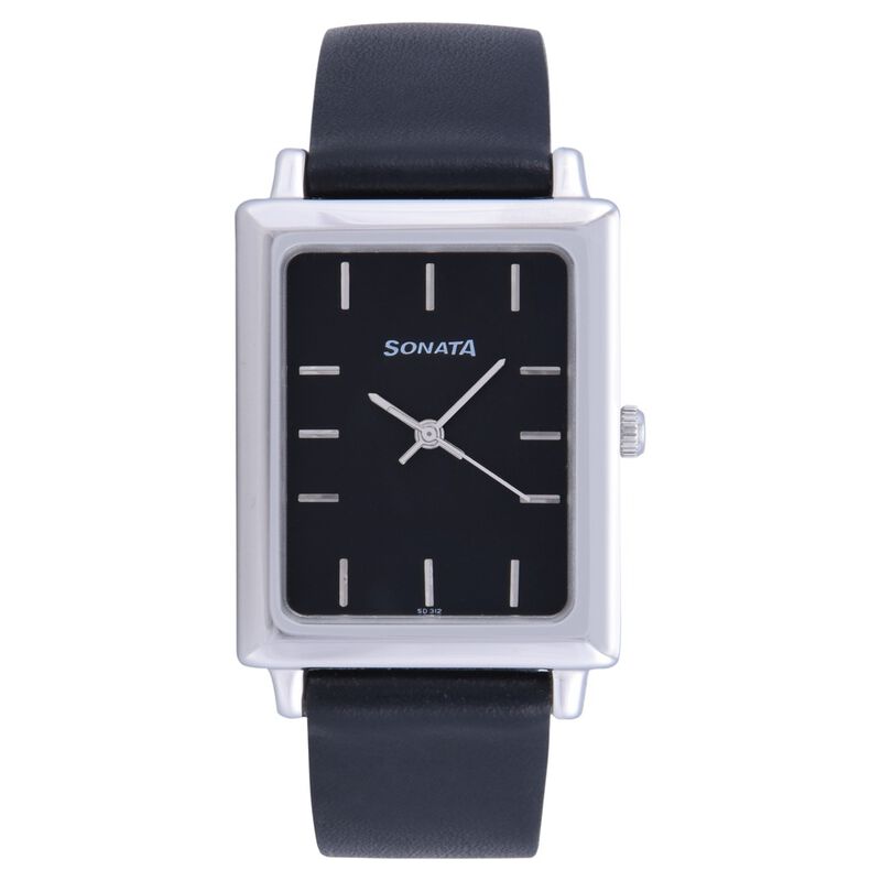 Sonata Quartz Analog Black Dial Leather Strap Watch for Men