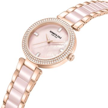 Kenneth Cole Quartz Analog Pink Dial Pink Stainless Steel & Ceramic Strap Watch For Women