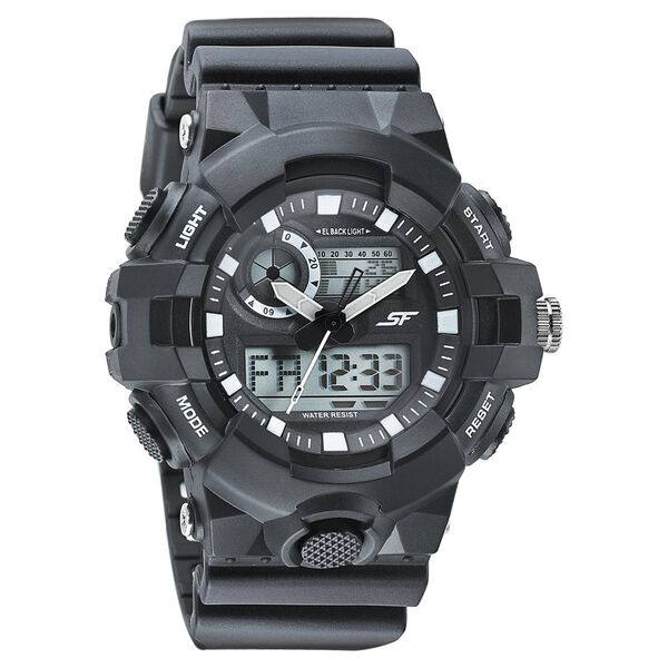 SF Quartz Analog Digital Black Dial Plastic Strap Watch for Men - image number 0