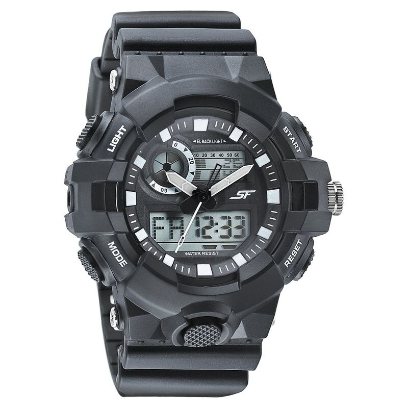 SF Quartz Analog Digital Black Dial Plastic Strap Watch for Men