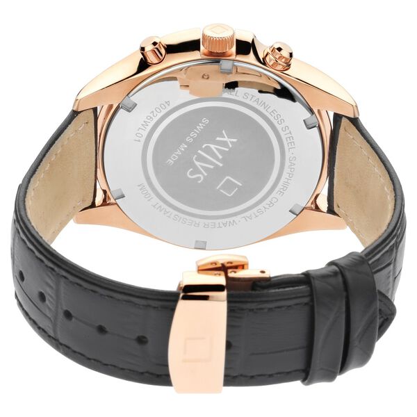Xylys Quartz Chronograph Black Dial Black Leather Strap Watch For Men - image number 4