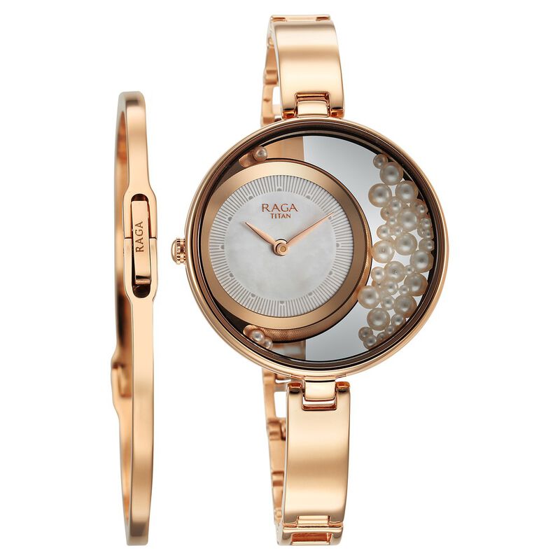 Titan Raga Power Pearls Quartz Analog White Dial with loose pearls Metal Strap Watch for Women - image number 0