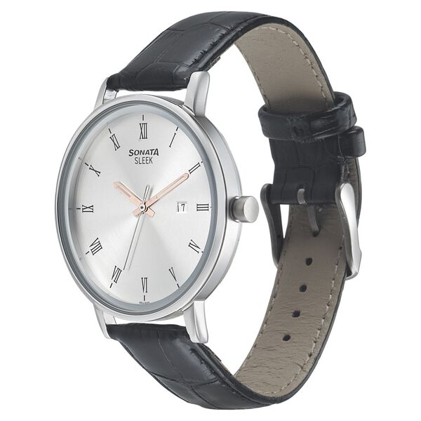 Sonata Quartz Analog Silver Dial Leather Strap Watch for Men - image number 1