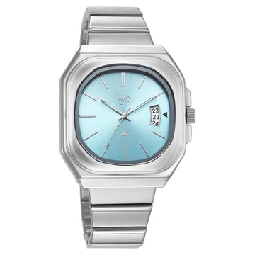 Vyb Pioneer By Fastrack Quartz Analog Blue Dial Silver Stainless Steel Strap Watch For Guys