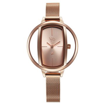 Fastrack Vyb Charmer Quartz Analog Rose Gold Dial Stainless Steel Strap Watch for Girls