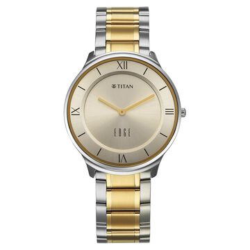 Titan Edge Gleam Quartz Analog Champagne Dial Two Toned Stainless Steel Strap Watch For Men