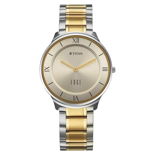 Titan Edge Gleam Quartz Analog Champagne Dial Two Toned Stainless Steel Strap Watch For Men - image number 0