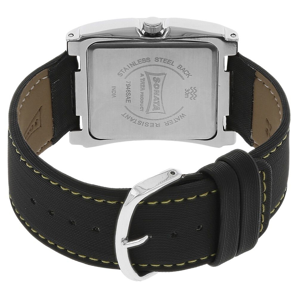 Buy Online Sonata Quartz Analog with Date Black Dial Leather Strap Watch for Men nk7946sl03 Titan