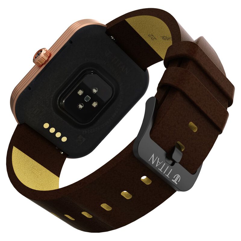 Titan Mirage with 4.97 cm AMOLED Display and AOD, Functional Crown, BT Calling Smartwatch with Brown Leather Strap - image number 3