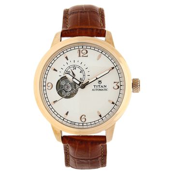 Titan Automatic Dial White Automatic Strap Leather Strap watch for Men