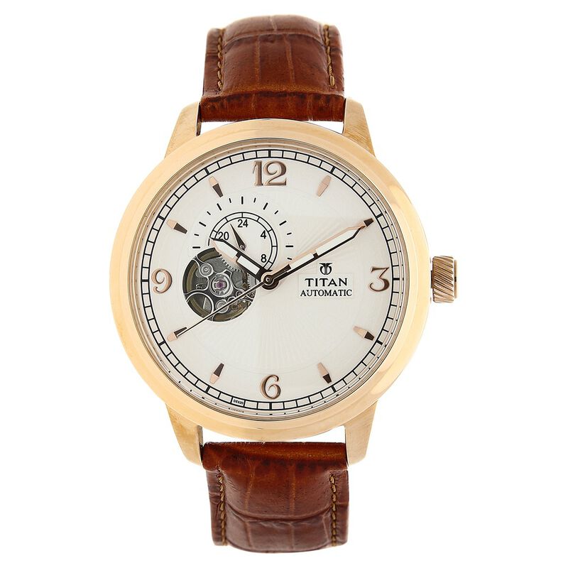 Titan Automatic Dial White Automatic Strap Leather Strap watch for Men - image number 0