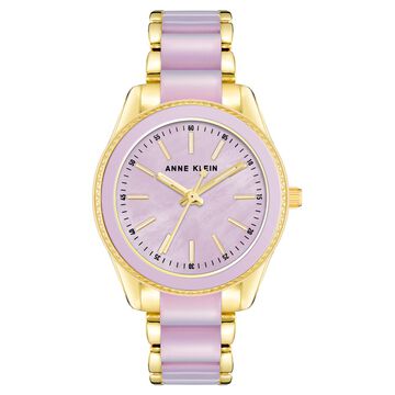 Anne Klein Quartz Analog Purple Dial Pink Plastic Strap Watch For Women