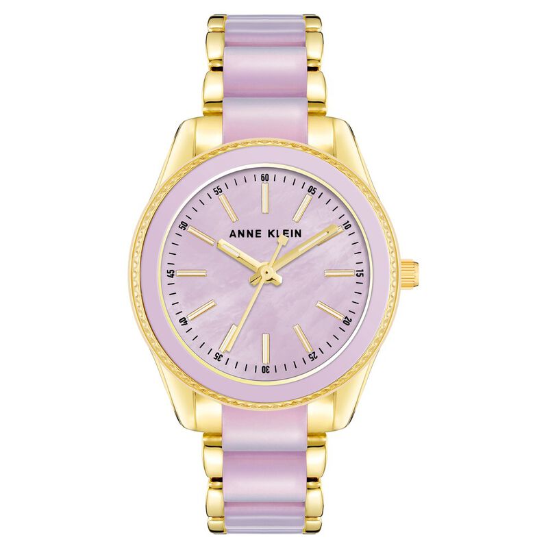 Anne Klein Quartz Analog Purple Dial Pink Plastic Strap Watch For Women