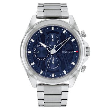 Tommy Hilfiger Multifunction Blue Dial Silver Color Stainless Steel Strap Watch For Men