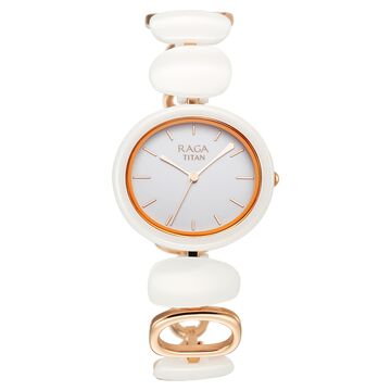Titan Raga Ceramics Quartz Analog White Dial Metal & Ceramic Strap Watch For Women