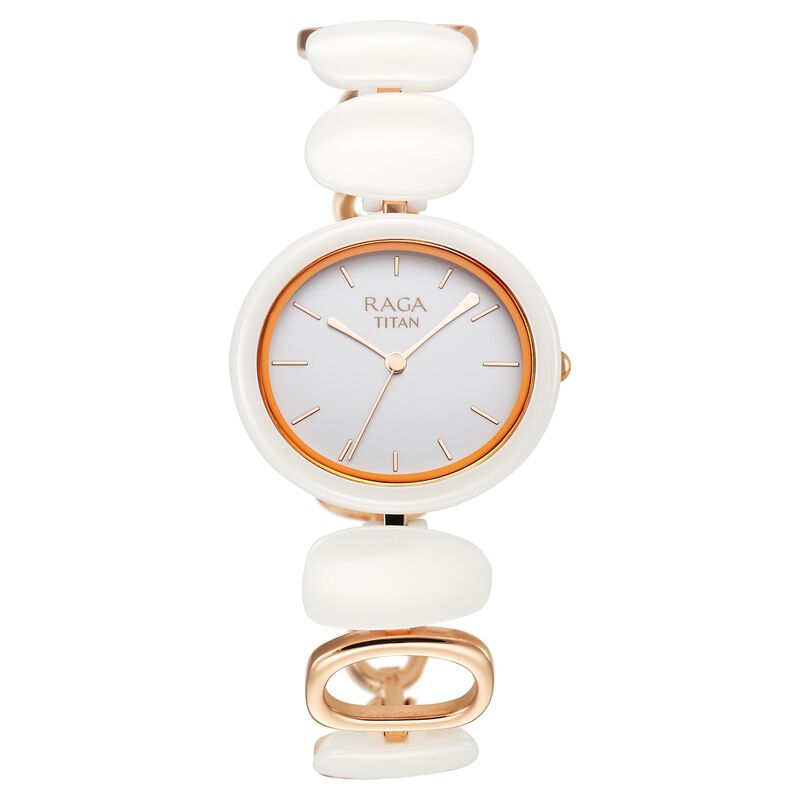 Titan Raga Ceramics Quartz Analog White Dial Metal & Ceramic Strap Watch For Women