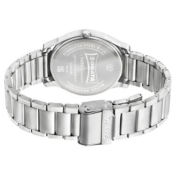 Sonata Quartz Analog with Day and Date Silver Dial Silver Stainless Steel Strap Watch For Men