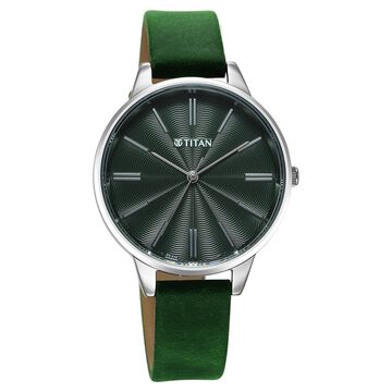Titan Neo Quartz Analog Green Dial Leather Strap Watch For Women