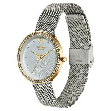 Poze By Sonata Quartz Analog White Dial Silver Metal Plated Strap Watch For Women