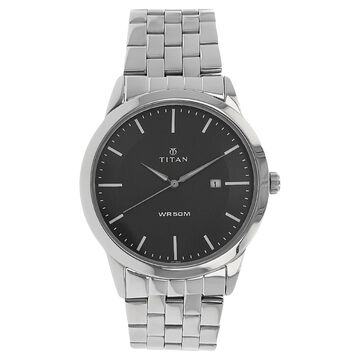 Titan Quartz Analog with Date Black Dial Stainless Steel Strap Watch for Men