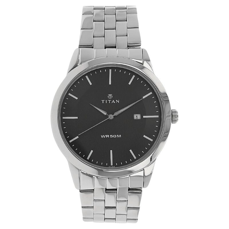 Titan Quartz Analog with Date Black Dial Stainless Steel Strap Watch for Men - image number 0