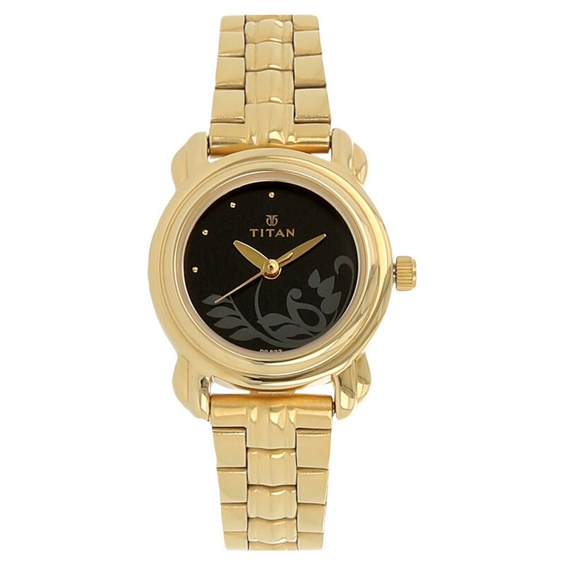 Titan Quartz Analog Black Dial Stainless Steel Strap Watch for Women