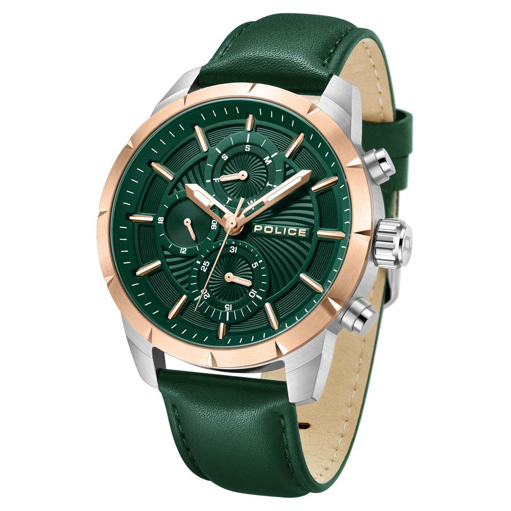 Buy Online Police Quartz Multifunction Green Dial Leather Strap Watch for Men neplpewjf2227103 Titan