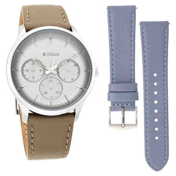 Titan Quartz Multifunction Grey Dial Leather Strap Watch for Men - image number 1