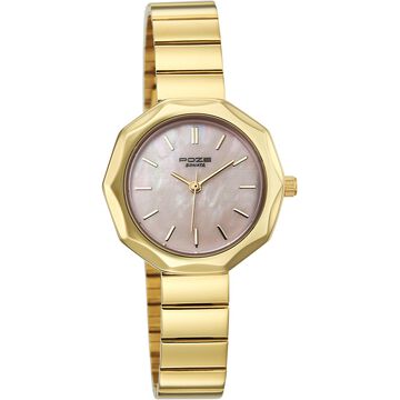 Poze Poze Quartz Analog Pink Dial Golden Stainless Steel Strap Watch For Women