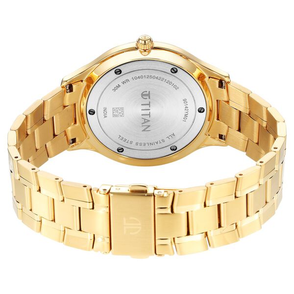 Titan Classique Slimline Champagne Dial Analog with Day and Date Stainless Steel Strap Watch for Men - image number 4