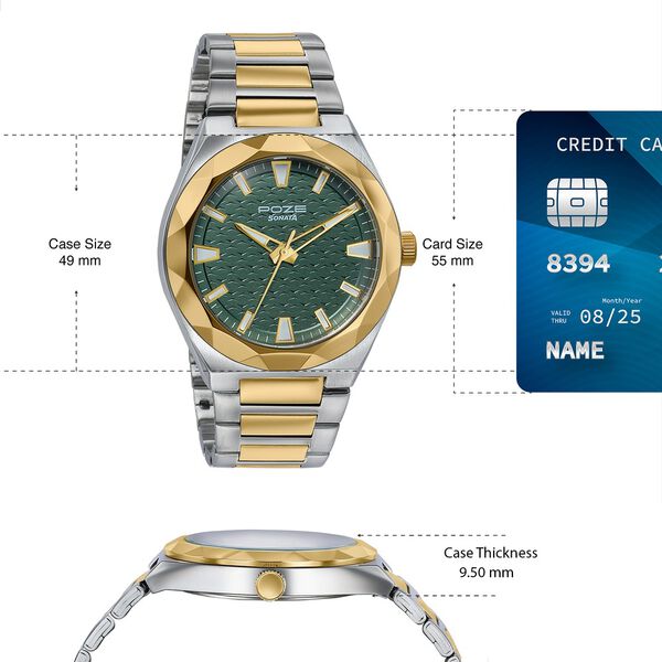 Poze Poze Quartz Analog Green Dial Two Toned Metal Strap Watch For Men - image number 3