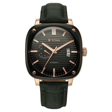 Titan Vintage Concealed Automatic Analog with Green Dial Green Leather Strap Watch for Men
