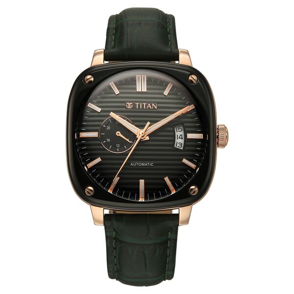 Titan Vintage Concealed Automatic Analog with Green Dial Green Leather Strap Watch for Men - image number 0