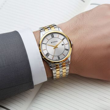 Titan Karishma Festive Analog with Silver Dial Dual Tone Stainless Steel Strap Watch for Men