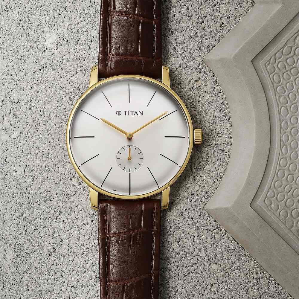 Titan Elegance Analog with Small Second and White Dial Brown Leather Strap Watch for Men-image-23