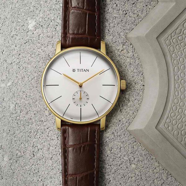 Titan Elegance Analog with Small Second and White Dial Brown Leather Strap Watch for Men - image number 0