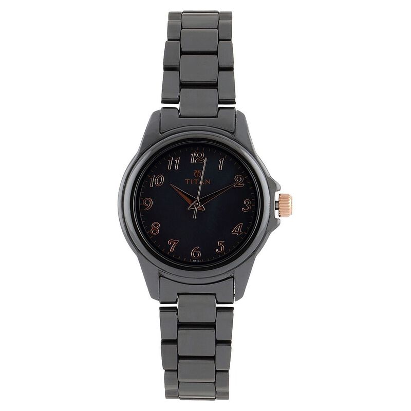 Titan Quartz Analog Black Dial Ceramic Strap Watch for Women