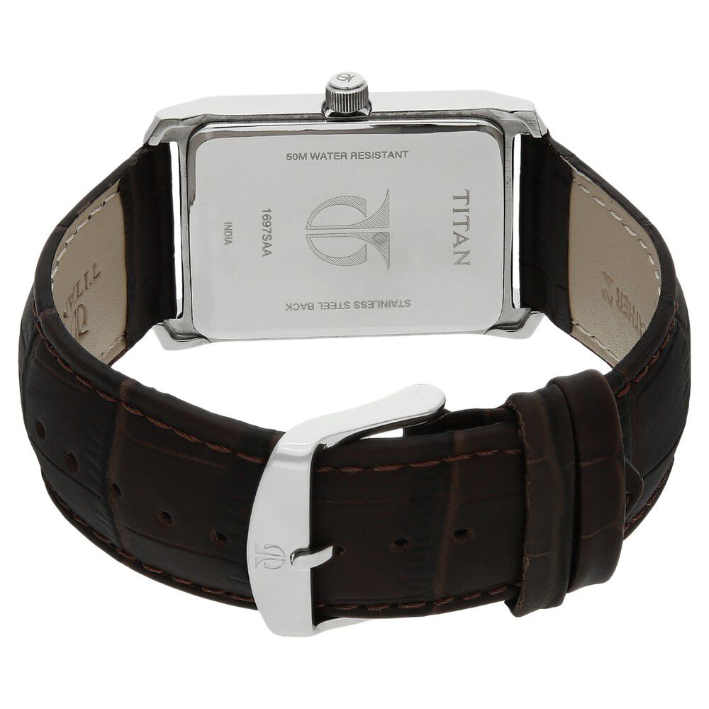 Buy Online Titan Quartz Analog with Date Brown Dial Leather Strap