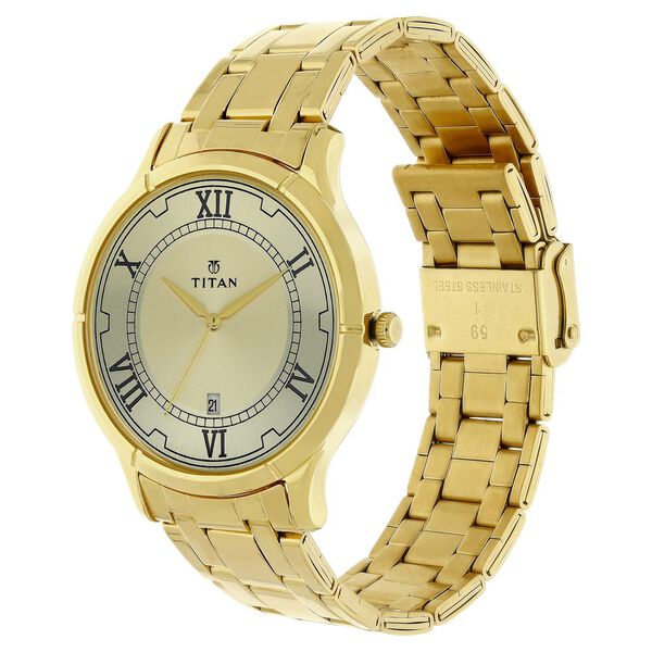 Titan Quartz Analog with Date Champagne Dial Stainless Steel Strap Watch for Men - image number 2