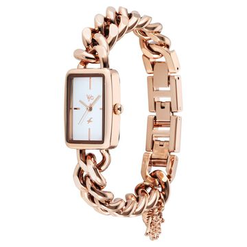 Fastrack Vyb Prodigy Quartz Analog White Dial Rose Gold Color Metal Strap Watch For Girls