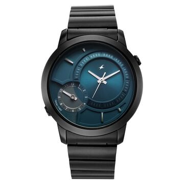 Fastrack Pulse IV Dual Time Watch for Men with Petrol Blue Sunray Dial & Black Metal Strap