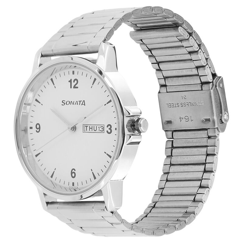 Sonata Quartz Analog with Day and Date White Dial Stainless Steel Strap Watch for Men - image number 1