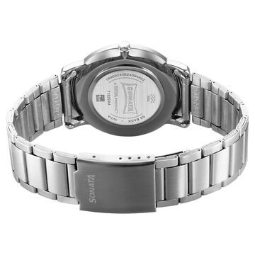 Sonata Sleek Quartz Analog White Dial Silver Stainless Steel Strap Watch For Men