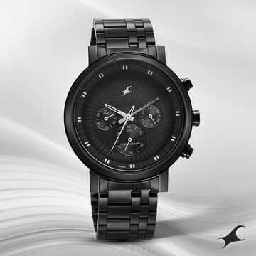 Fastrack Kronos Multifunction Black Dial Stainless Steel Strap Watch for Guys