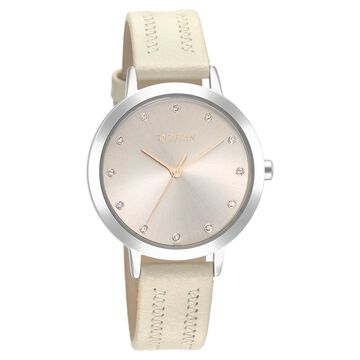 Titan Memento Beige Dial Analog Leather Strap Watch for Women