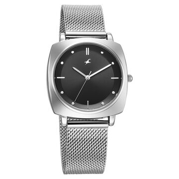 Fastrack Stunners X Quartz Analog Black Dial Stainless Steel Strap Watch For Girls
