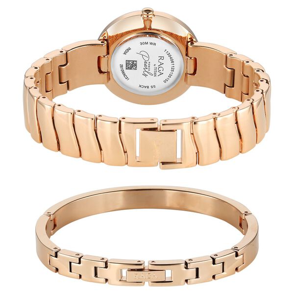 Titan Raga Power Pearls Quartz Analog Mother of Pearl Dial Rose Gold Metal Strap Watch For Women - image number 4