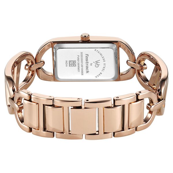 Vyb Striker By Fastrack Quartz Analog Green Dial Rose Gold Metal Strap Watch For Girls - image number 5